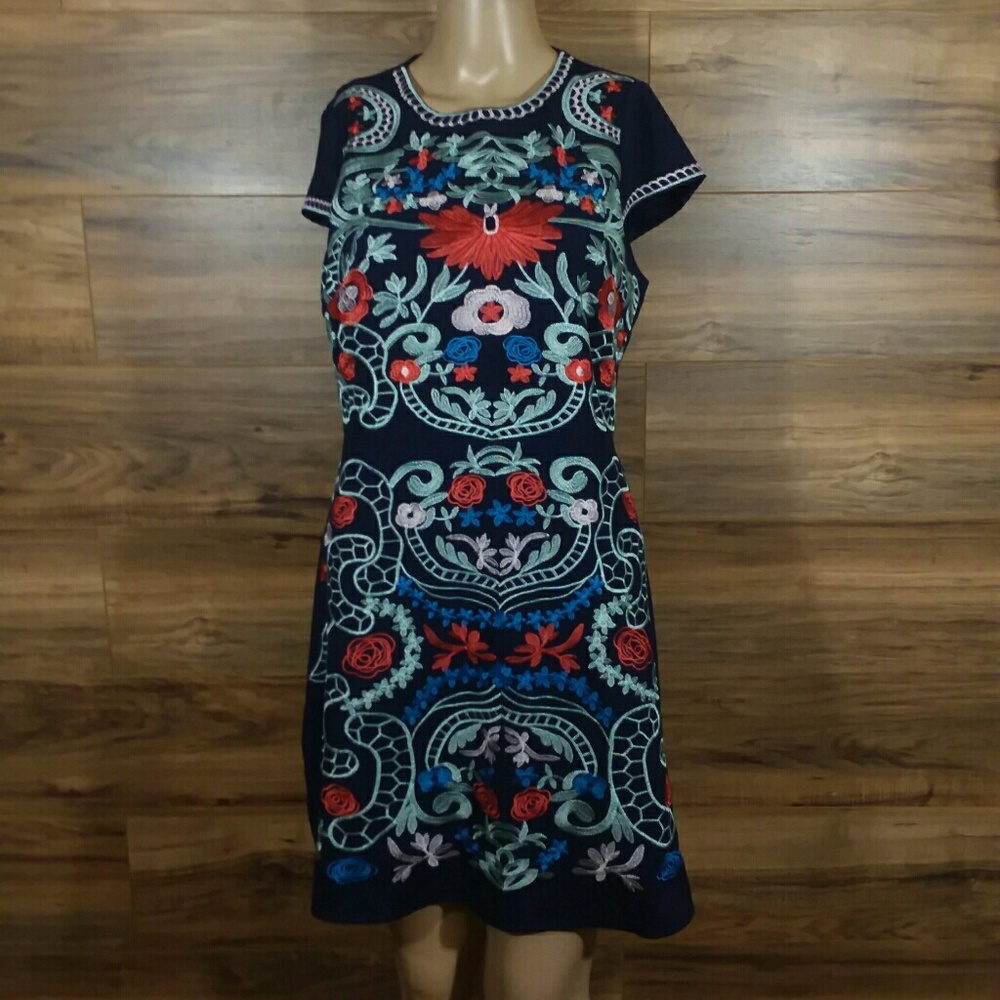 Foxiedox Sierra Embroidered Navy Blue Floral Dress